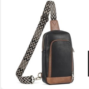 Women's black and tan adjustable wide strap cross body bag Purse